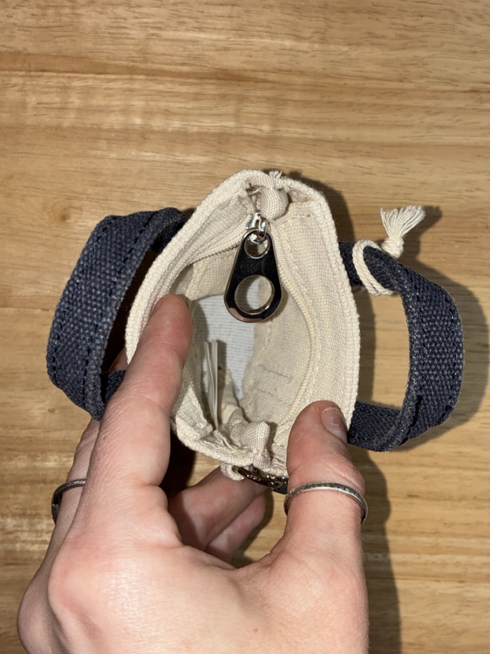 NWT Universal Thread Mini Canvas Tote Keychain & Pouch – Off-White/Navy - Picture 3 of 3